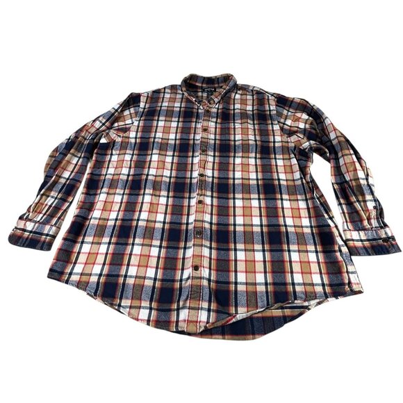 Lands End Flannel Shirt Beige Red White Plaid Men's 3XL/T Long Sleeve Buttons - Picture 1 of 12